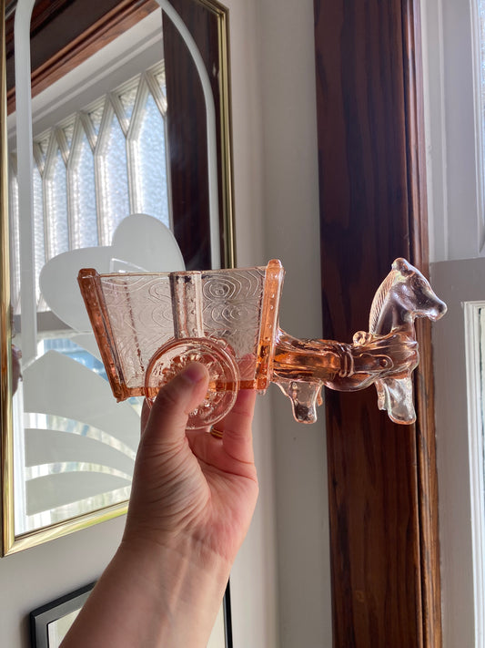 Jeanette Vintage Pink Depression Glass Horse & Carriage