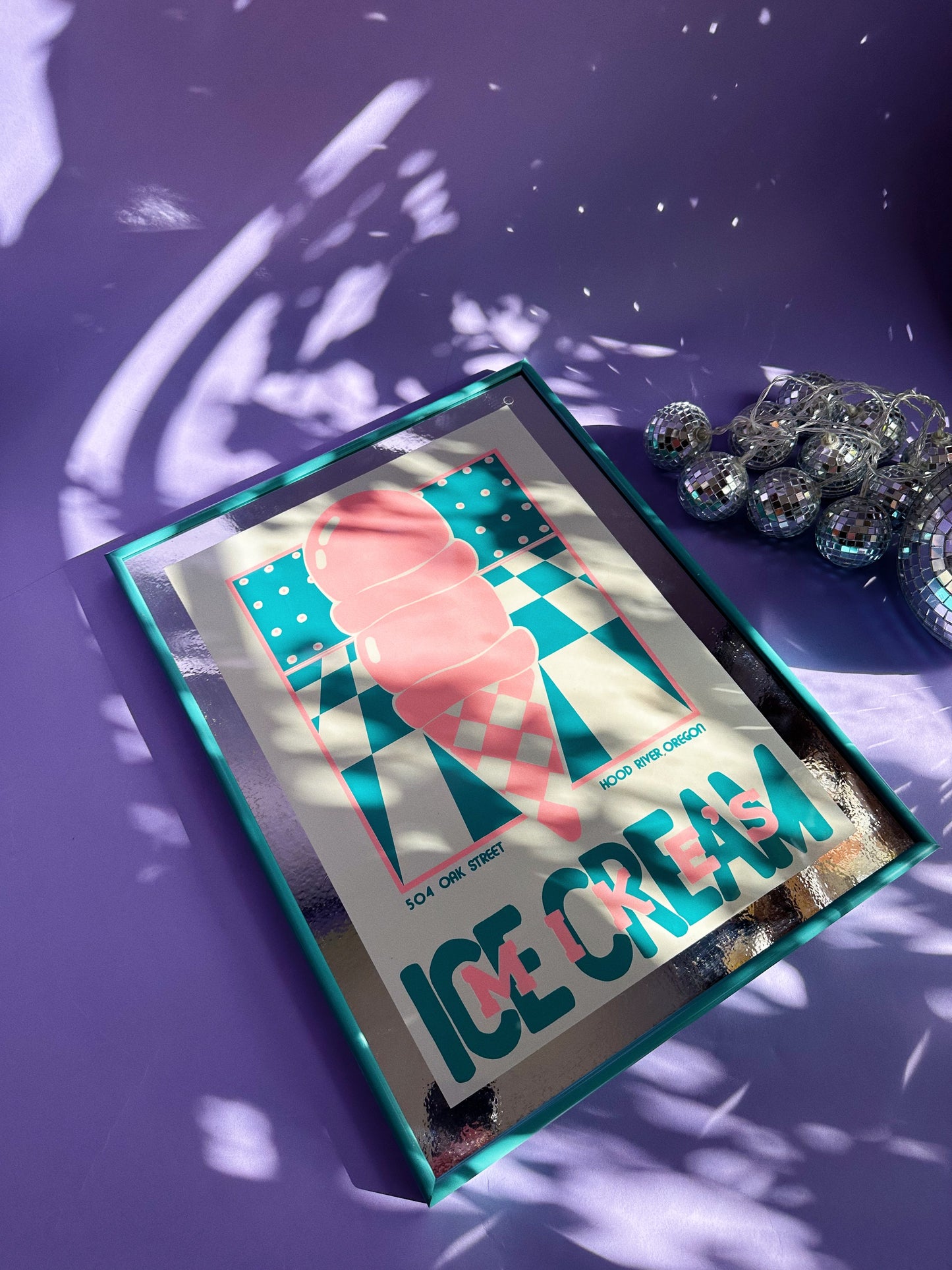 Vintage Framed Post Modern 80s Mike’s Ice Cream Mirror / Print