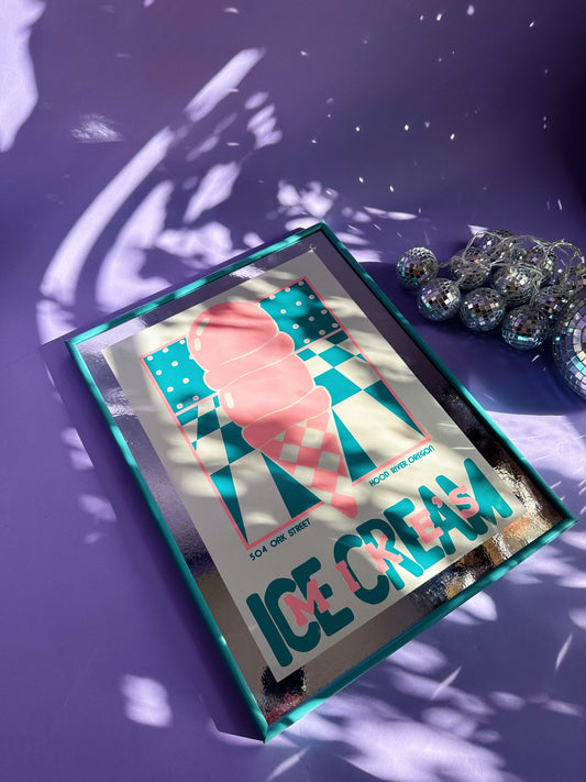 Vintage Framed Post Modern 80s Mike’s Ice Cream Mirror / Print