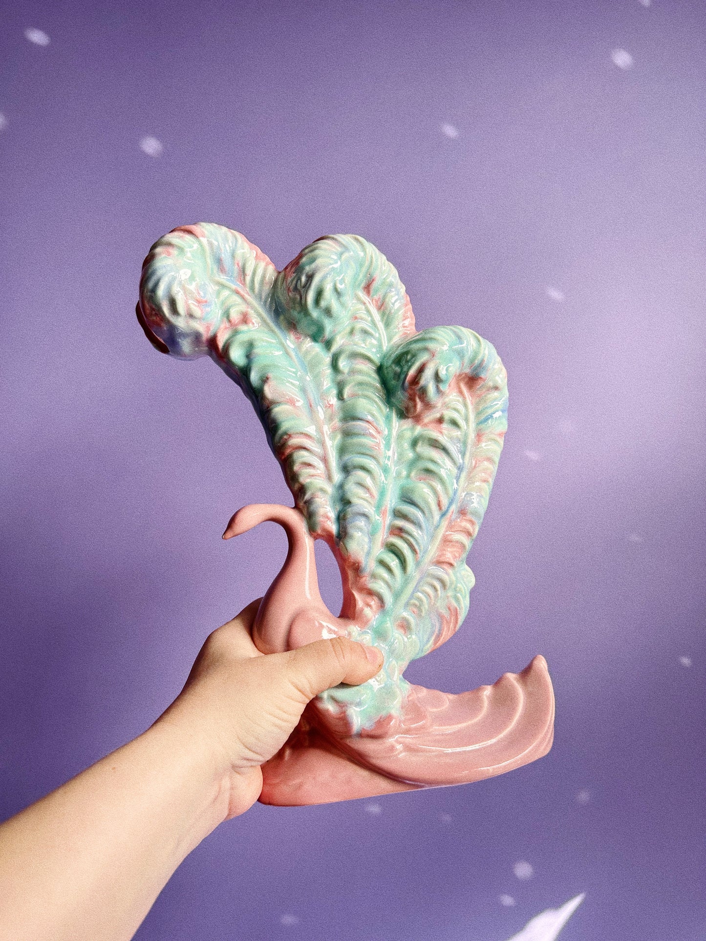 Vintage Royal Haeger Pottery Blue and Pink Large Peacock Vase