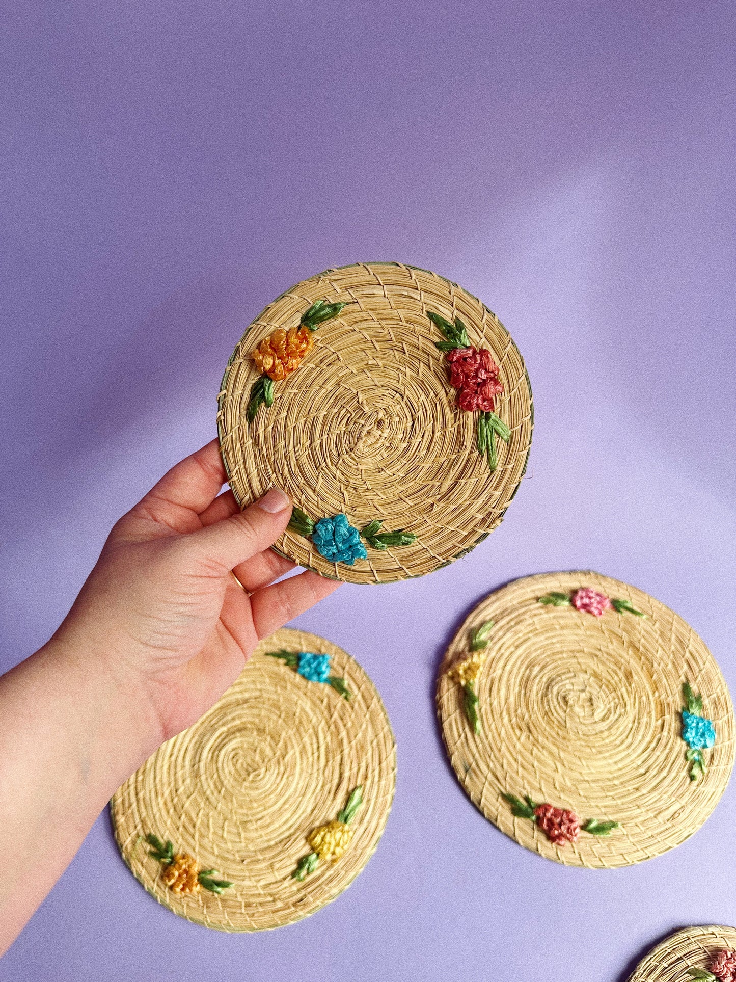 Vintage Woven Raffia Trivets / Coasters