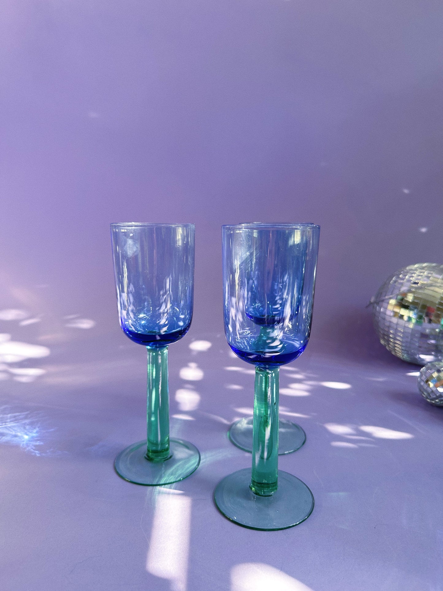 Vintage Scandinavian Wine Glasses Blue and Green 1980s 3 pcs