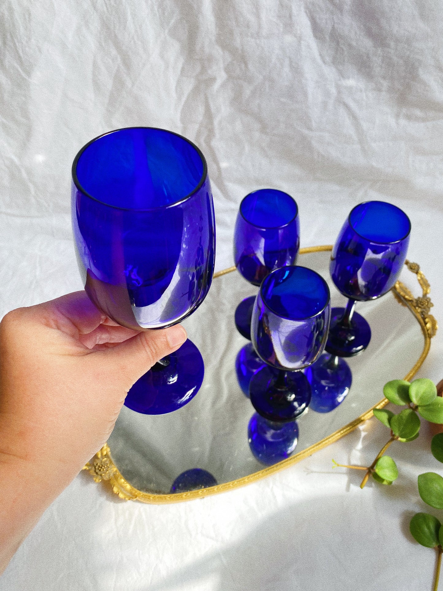 Vintage Libbey Cobalt Blue Wine / Water Glasses
