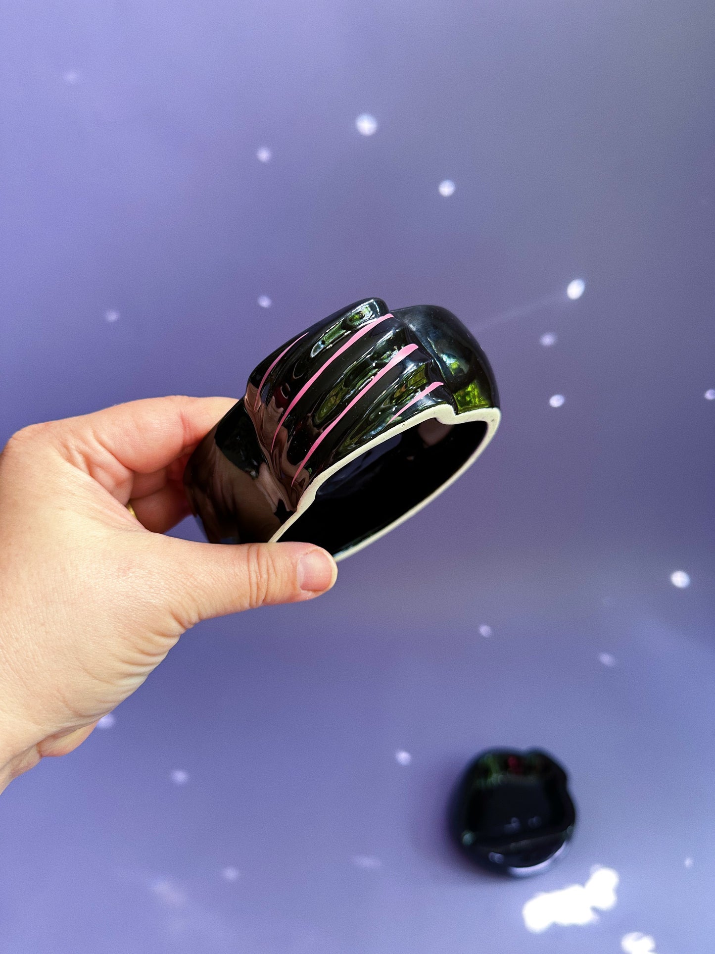 Vintage Black / Pink Ceramic Spade Post Modern Ashtrays