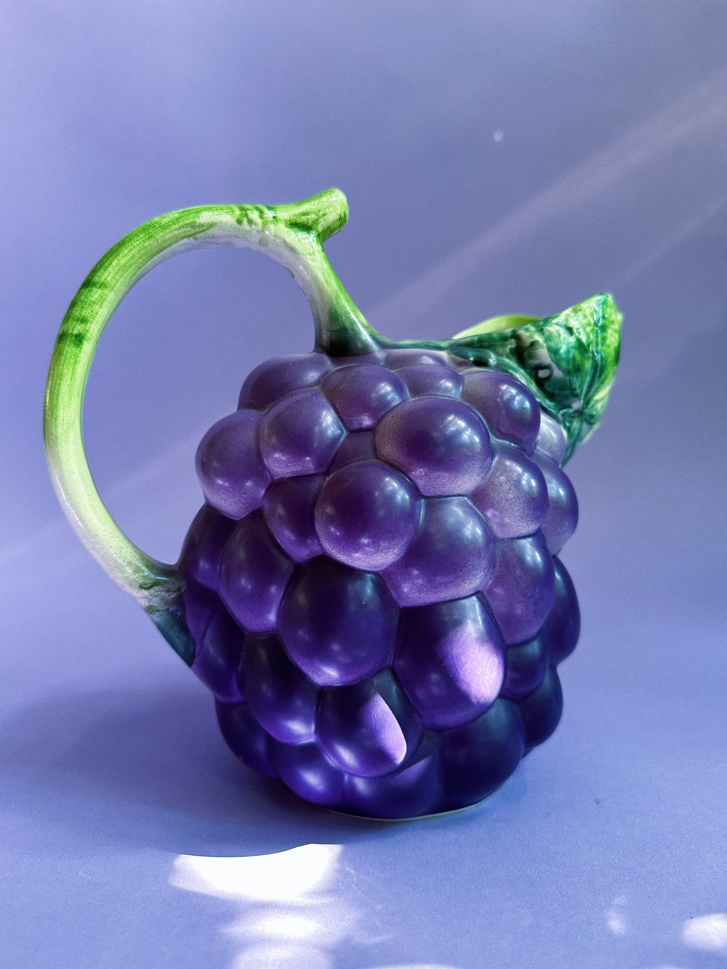 Italian Ceramic Water Pitcher Shaped Like Purple Grapes