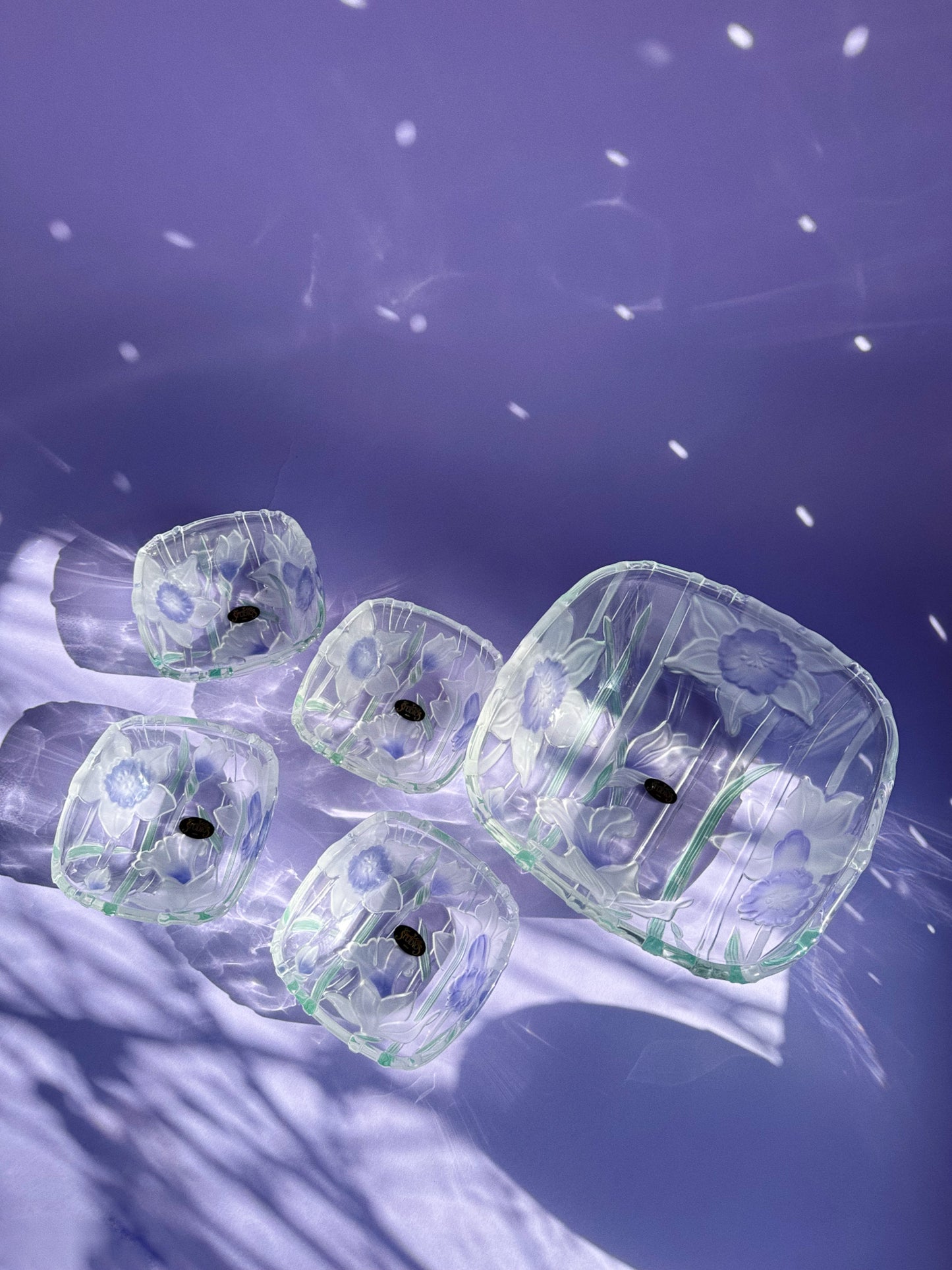 Vintage Crystal Clear Studios Purple Floral 5 Pc Bowl Set