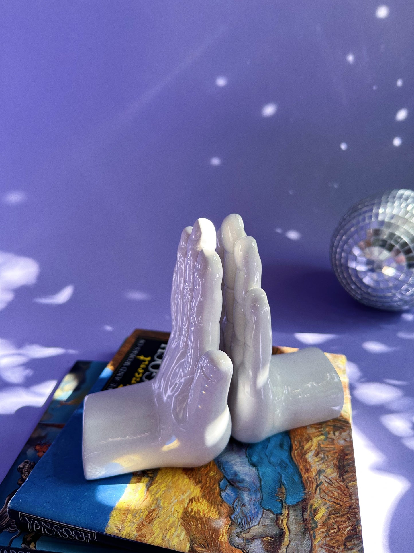 White Ceramic Hands Book Ends VTG 6.25” Weighted W/O Sand MCM NOTE