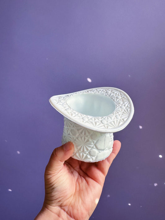 Vintage Fenton Large White Milk Glass Daisy and Button Top Hat Vase Match Holder