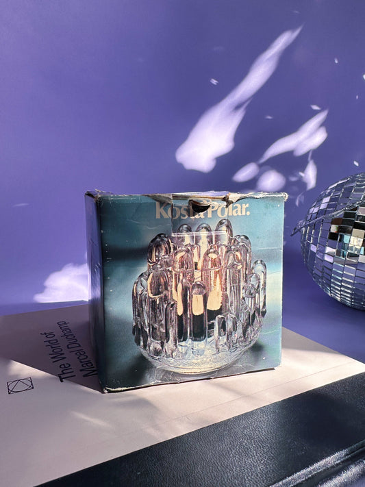 Vintage Glass Candle Votive Holder KOSTA BODA Sweden Polar Ice Stalagmite Heavy