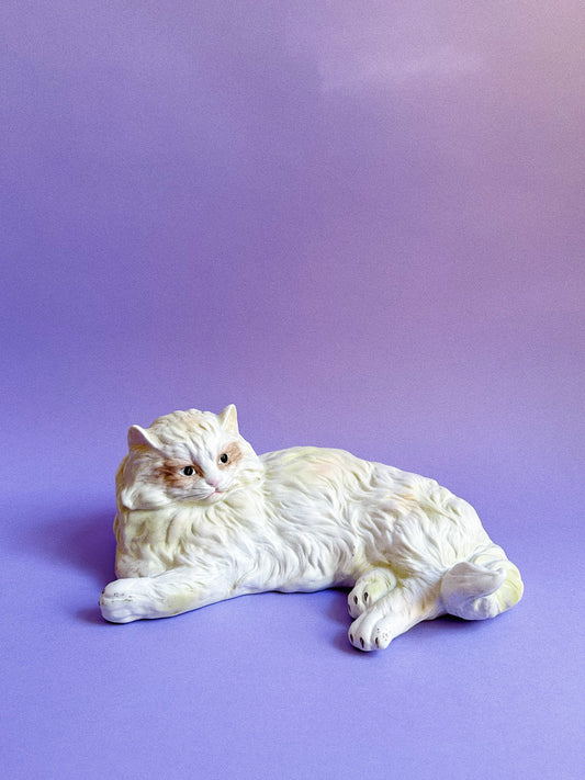 Vintage Persian Large White Ceramic Cat 12” Laying Down Statue