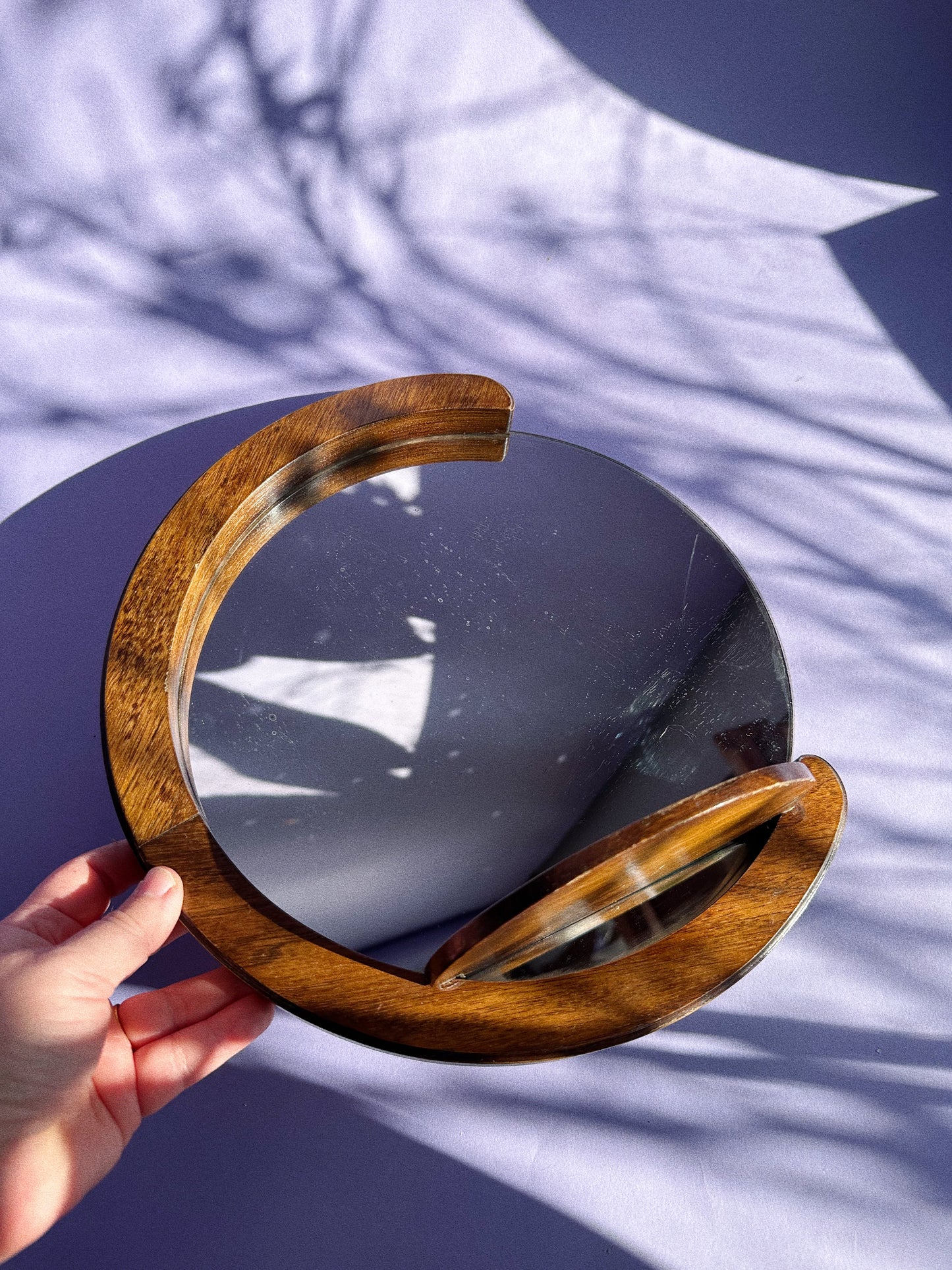 Vintage Handmade Dark Brown Wood Mirror & Shelf