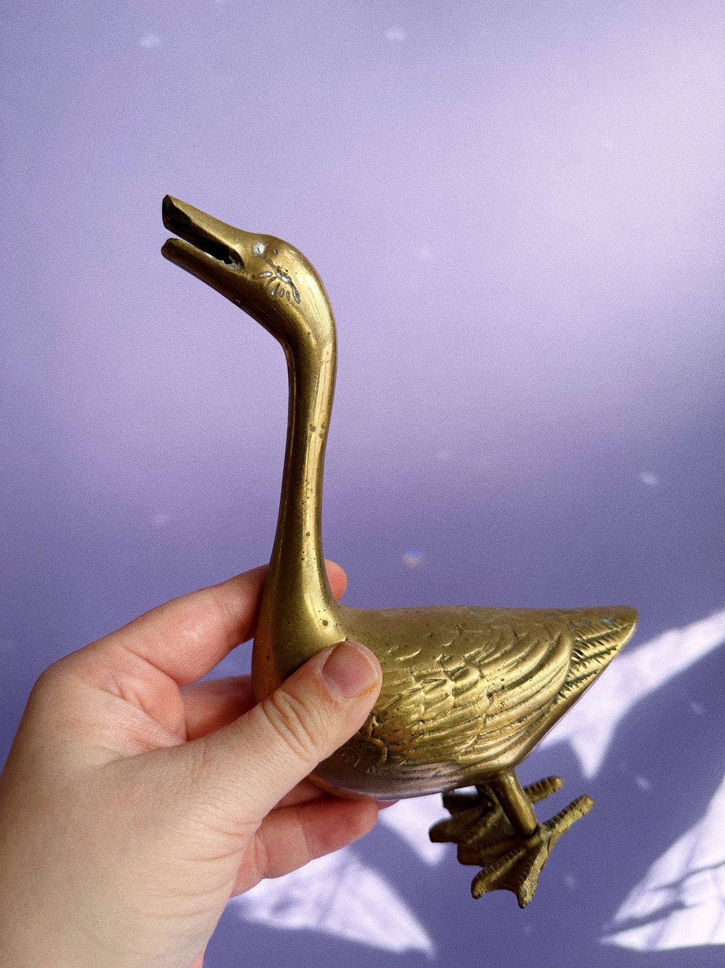 Vintage Brass Goose Figure Letter Note Holder / Sculpture