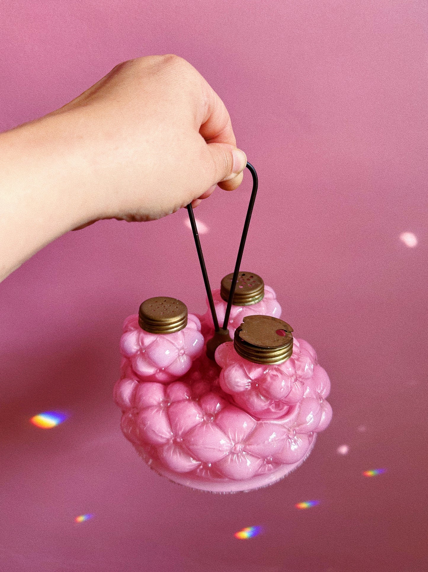 EAPG Condiment Set Pink Bulging Petal Consolidated Lamp & Glass Co. 1895