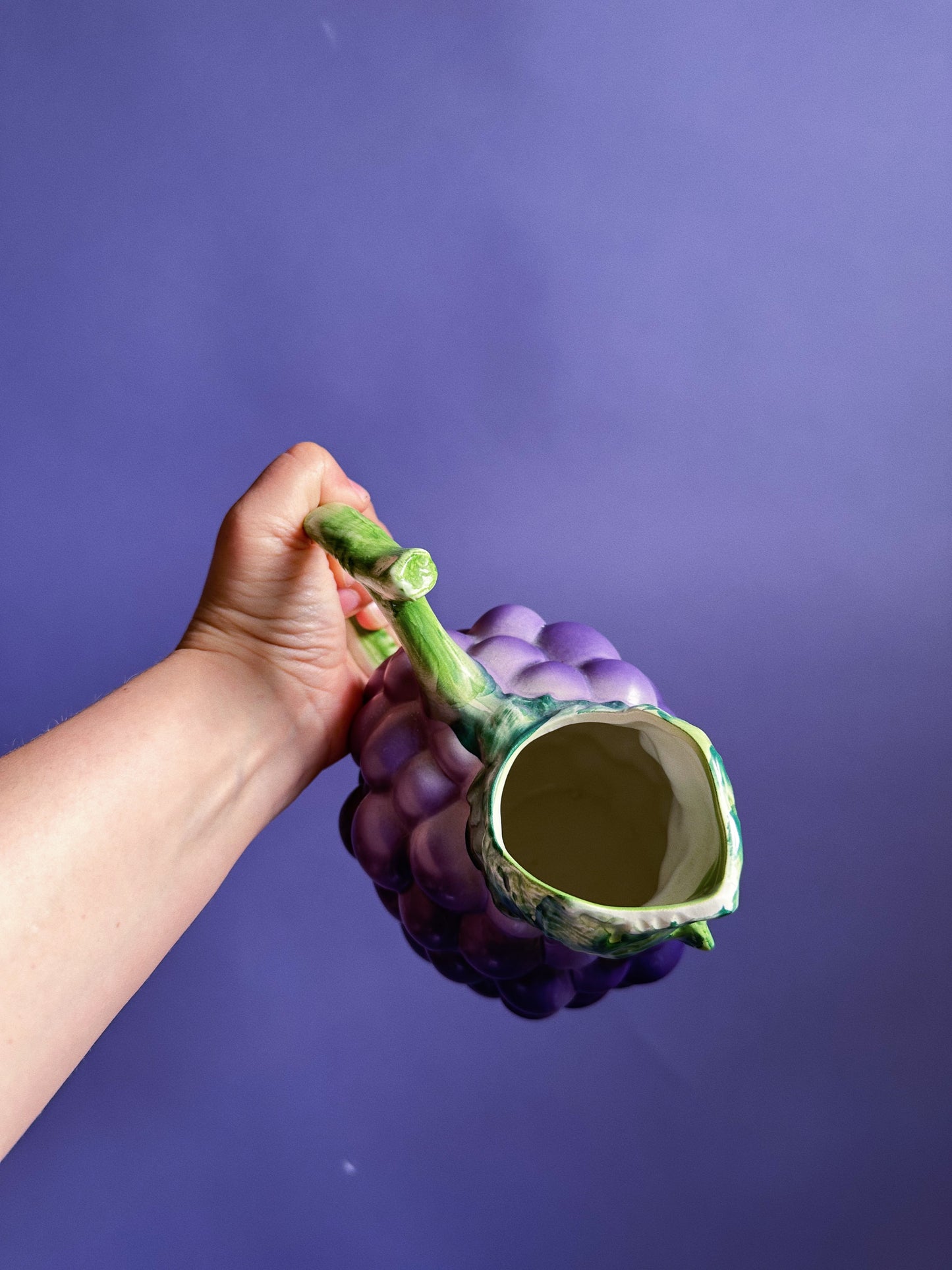 Italian Ceramic Water Pitcher Shaped Like Purple Grapes