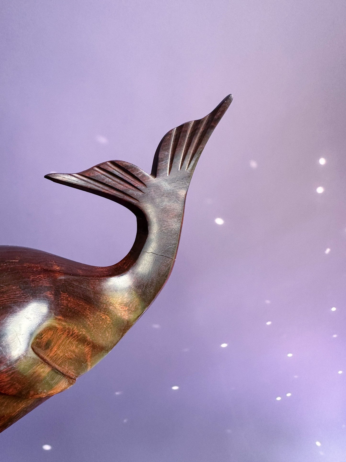 Heavy Carved Whale Wooden Sculpture