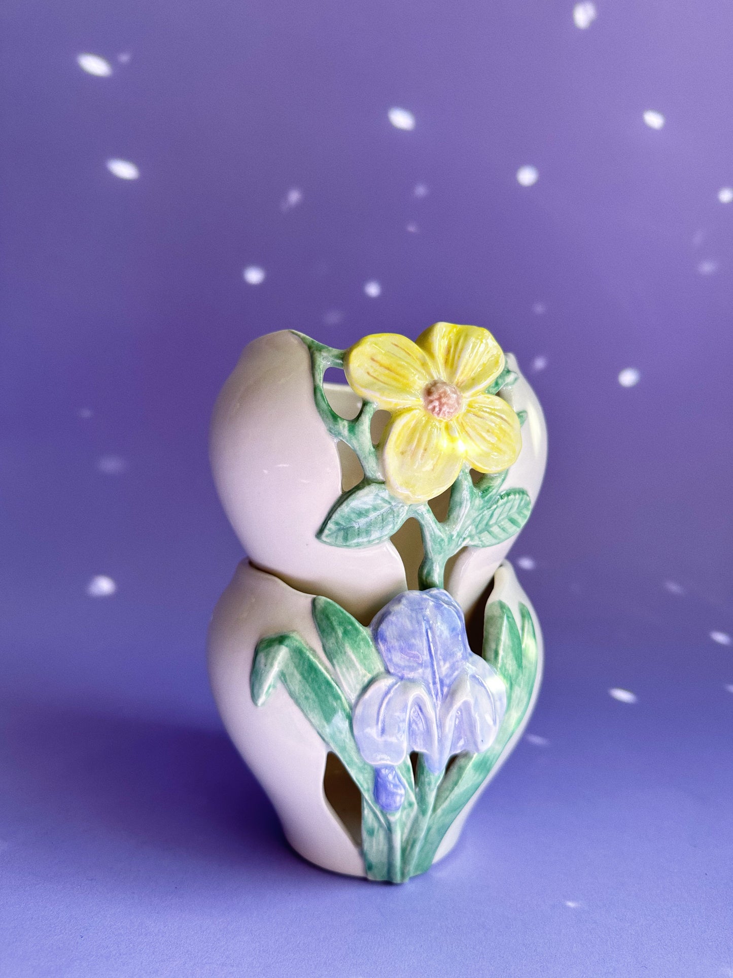 Pair of Y2K Glazed Ceramic Floral Cache Pots / Planters