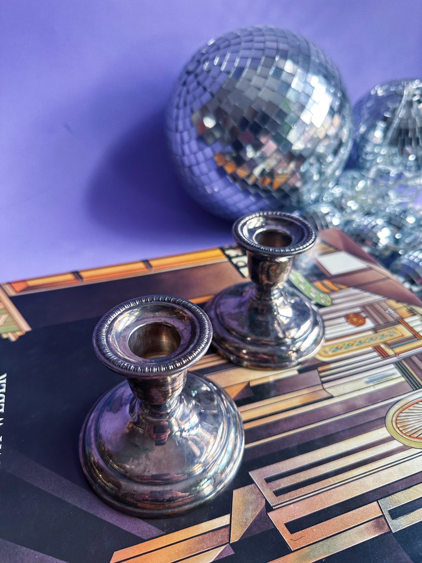 Vintage Pair 2 Birks Regency Silver Plate Candle Stick Holders E P Copper Patina