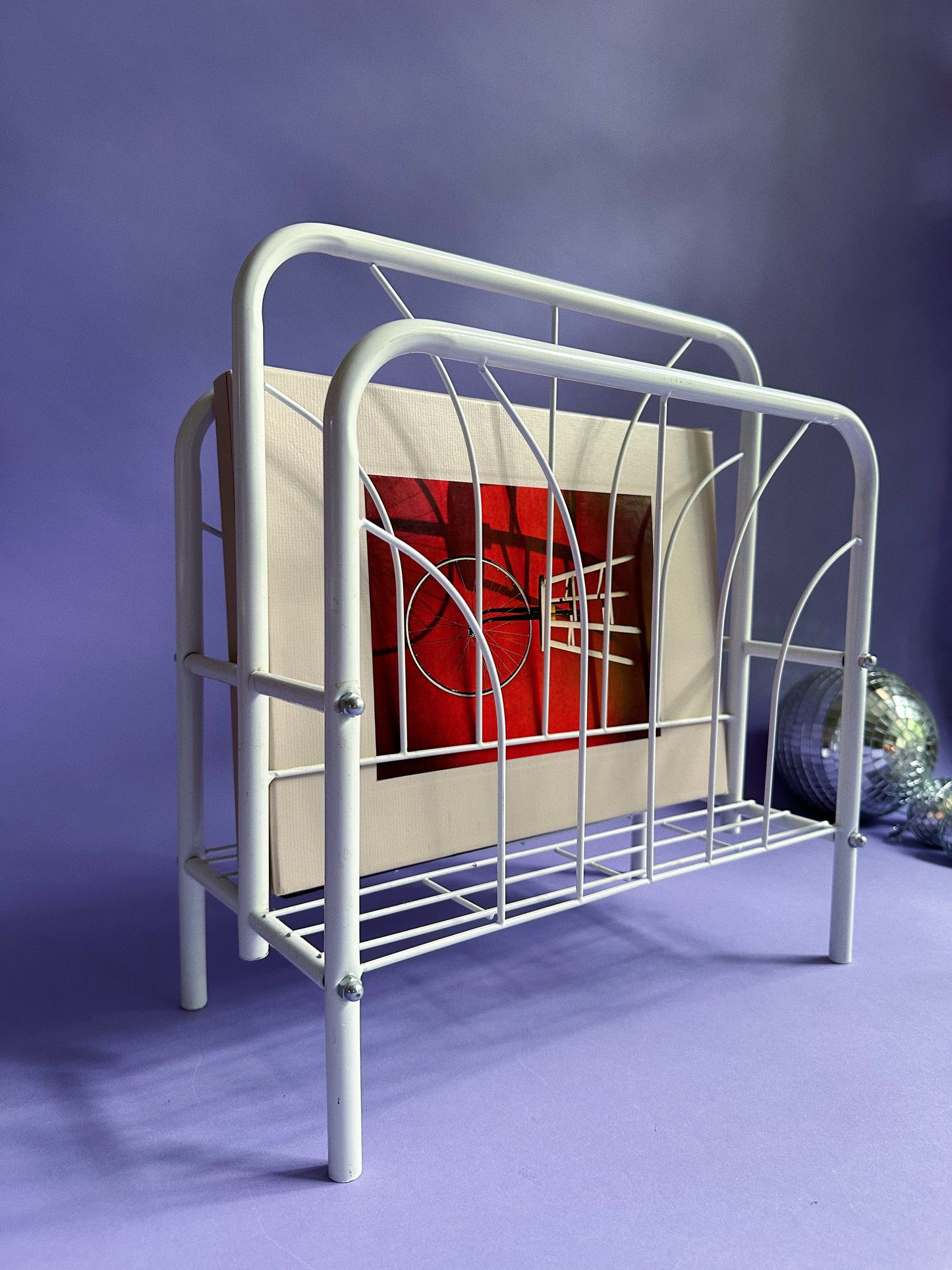 White Glazed Vintage 80s Post Modern Magazine / Book / Vinyl Rack