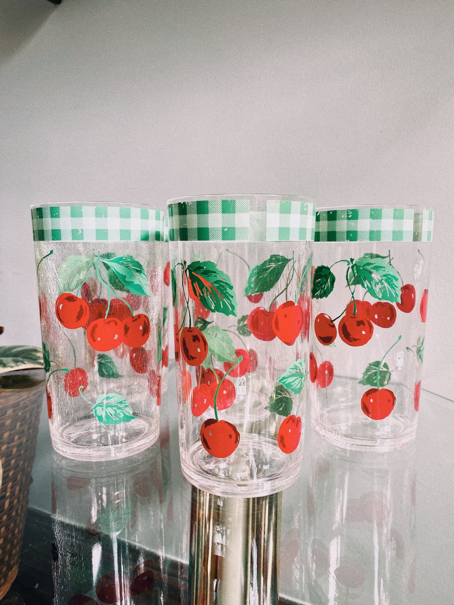 Vintage Acrylic Cherry & Gingham Tumblers