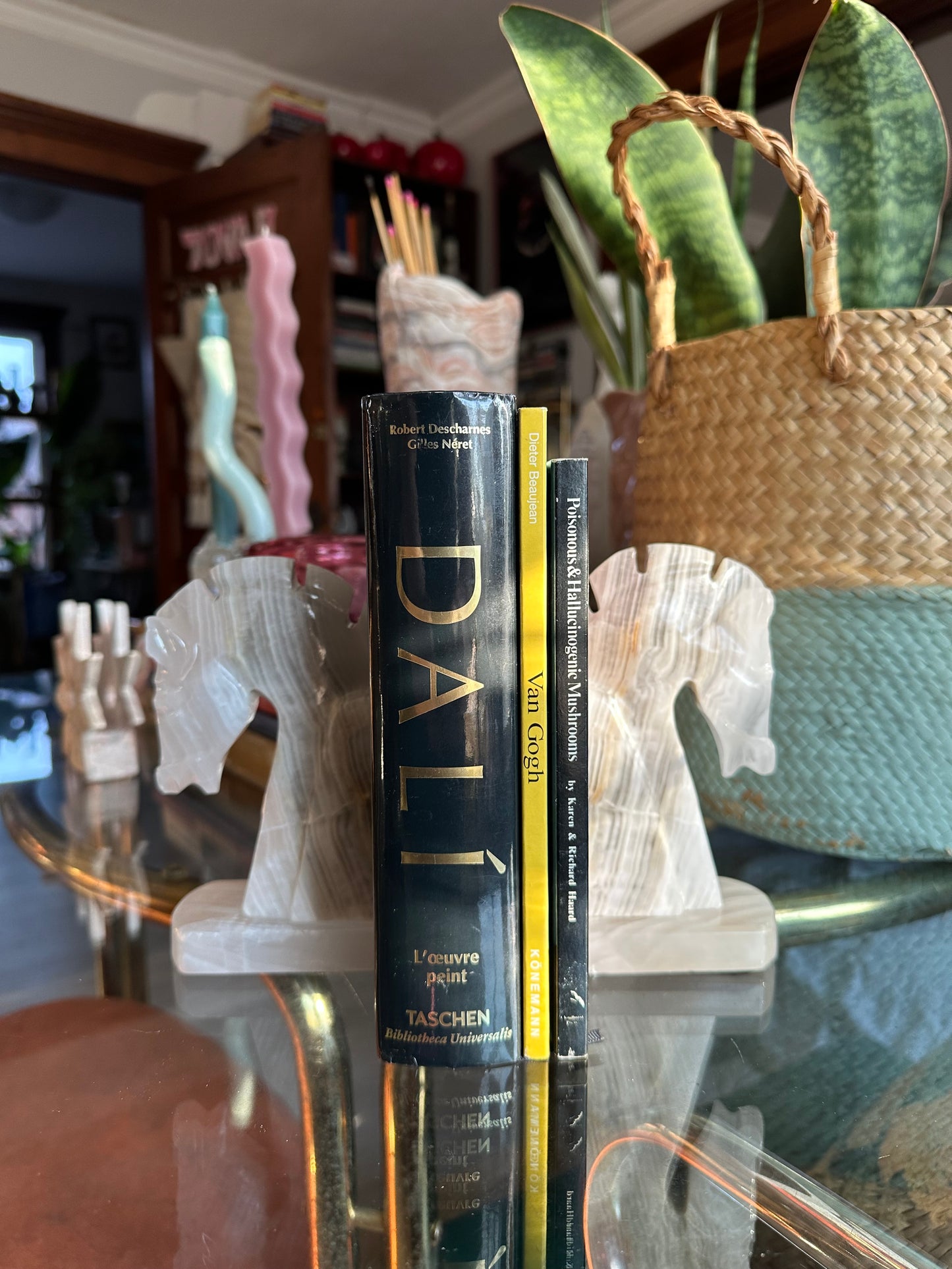 Vintage Pair Carved Onyx Stone Trojan Horse Head Bookends 6 1/4”
