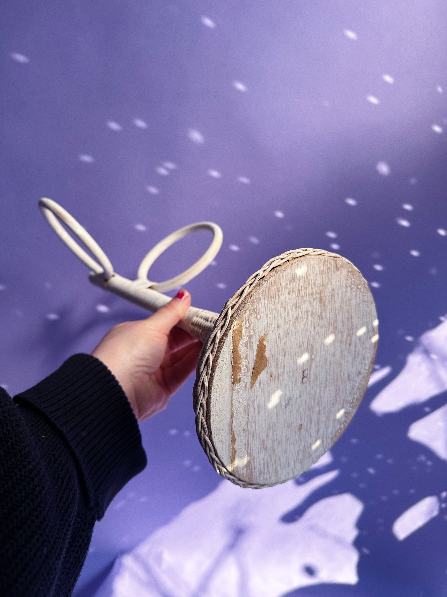 Vintage White Wicker Triple Loop Towel Stand