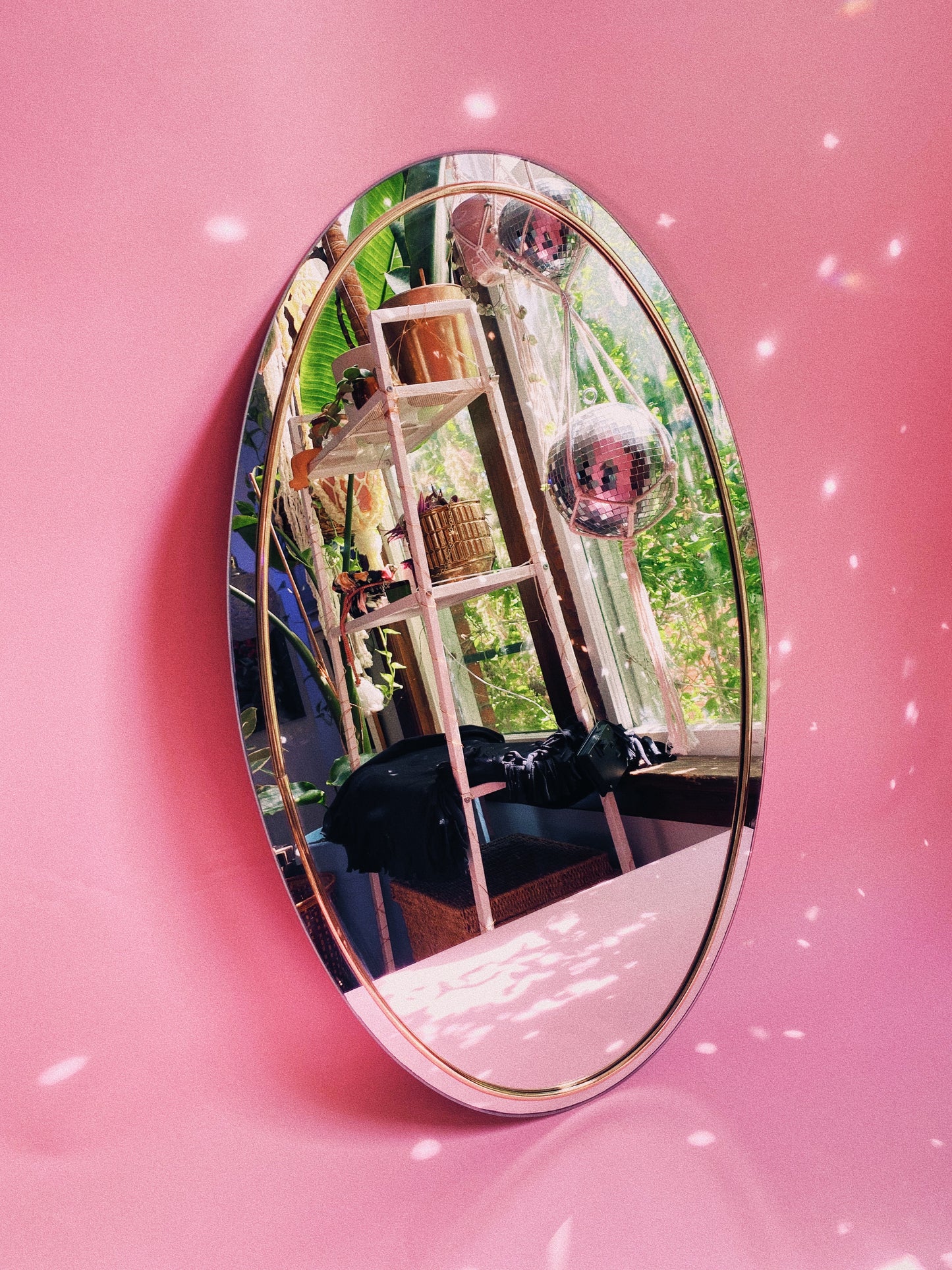 Post Modern Brass Rimmed Oval Mirror