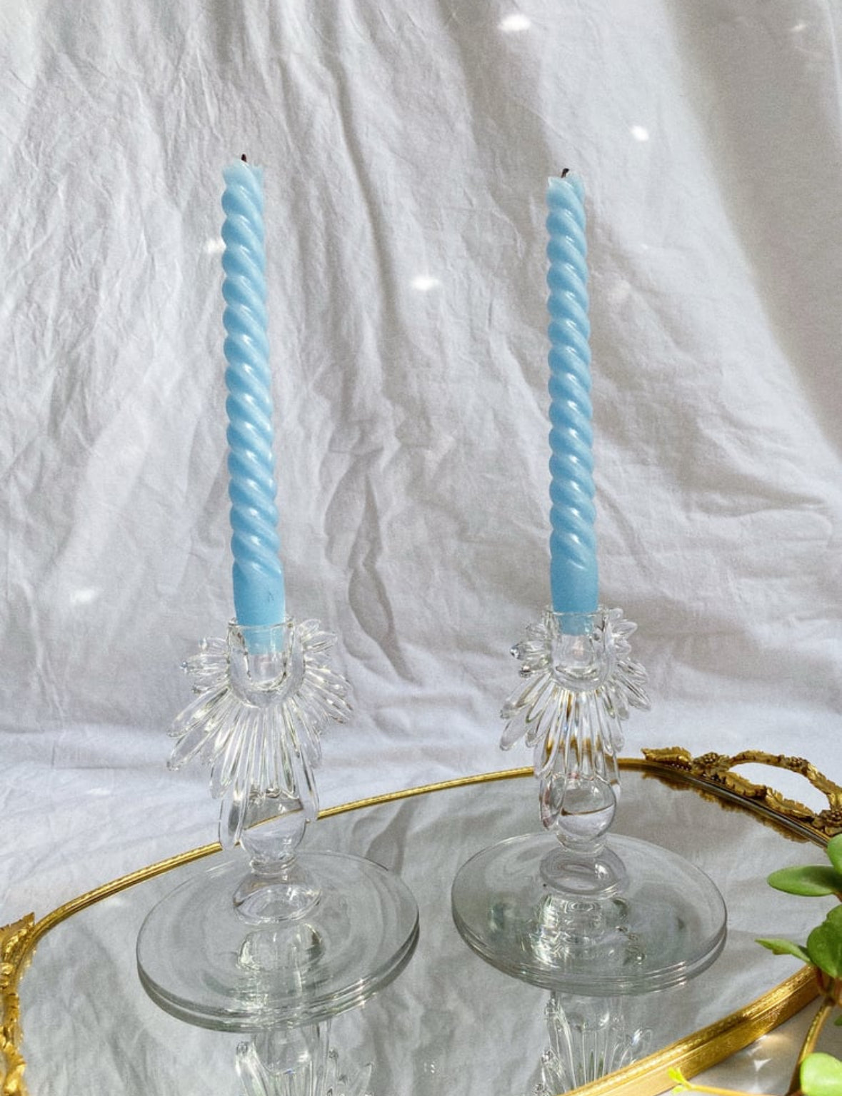Pair of Manganese Glass Art Deco Starburst Candlesticks