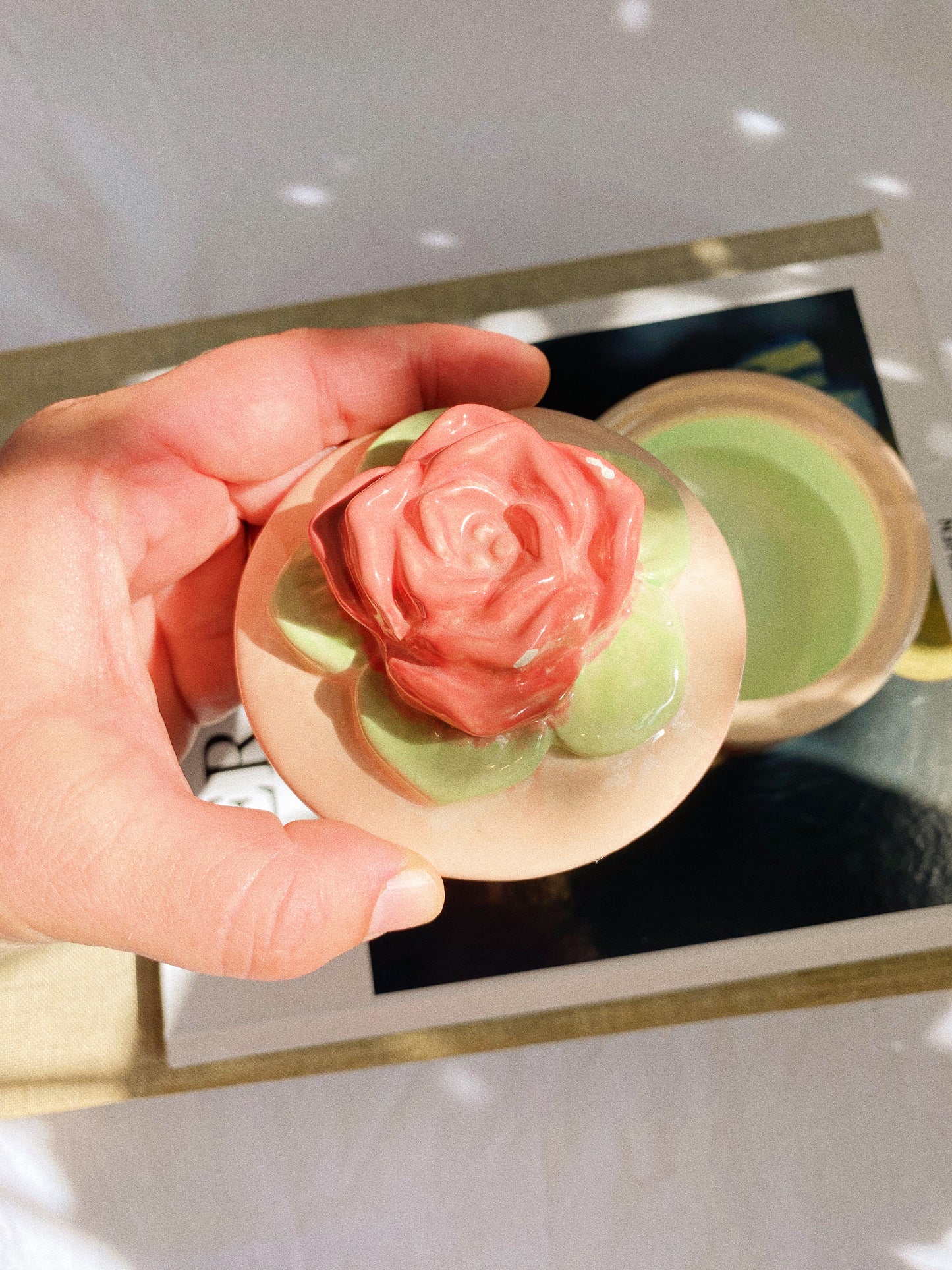 Pink Flower Glazed Pottery Lidded Dish