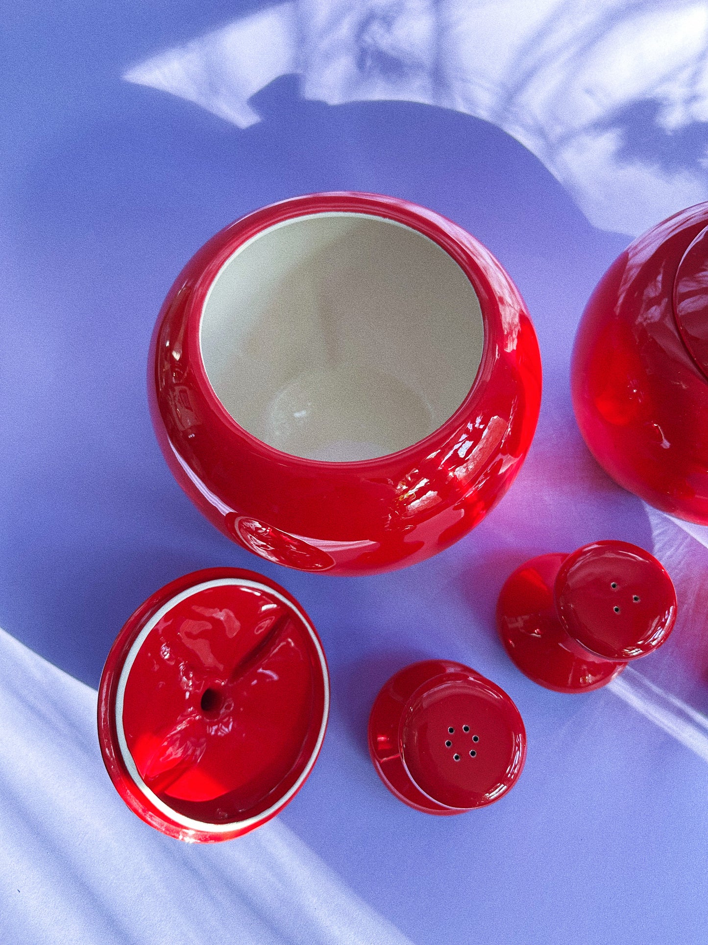 Vintage Red Ceramic Apple Canisters & Salt Pepper Shakers