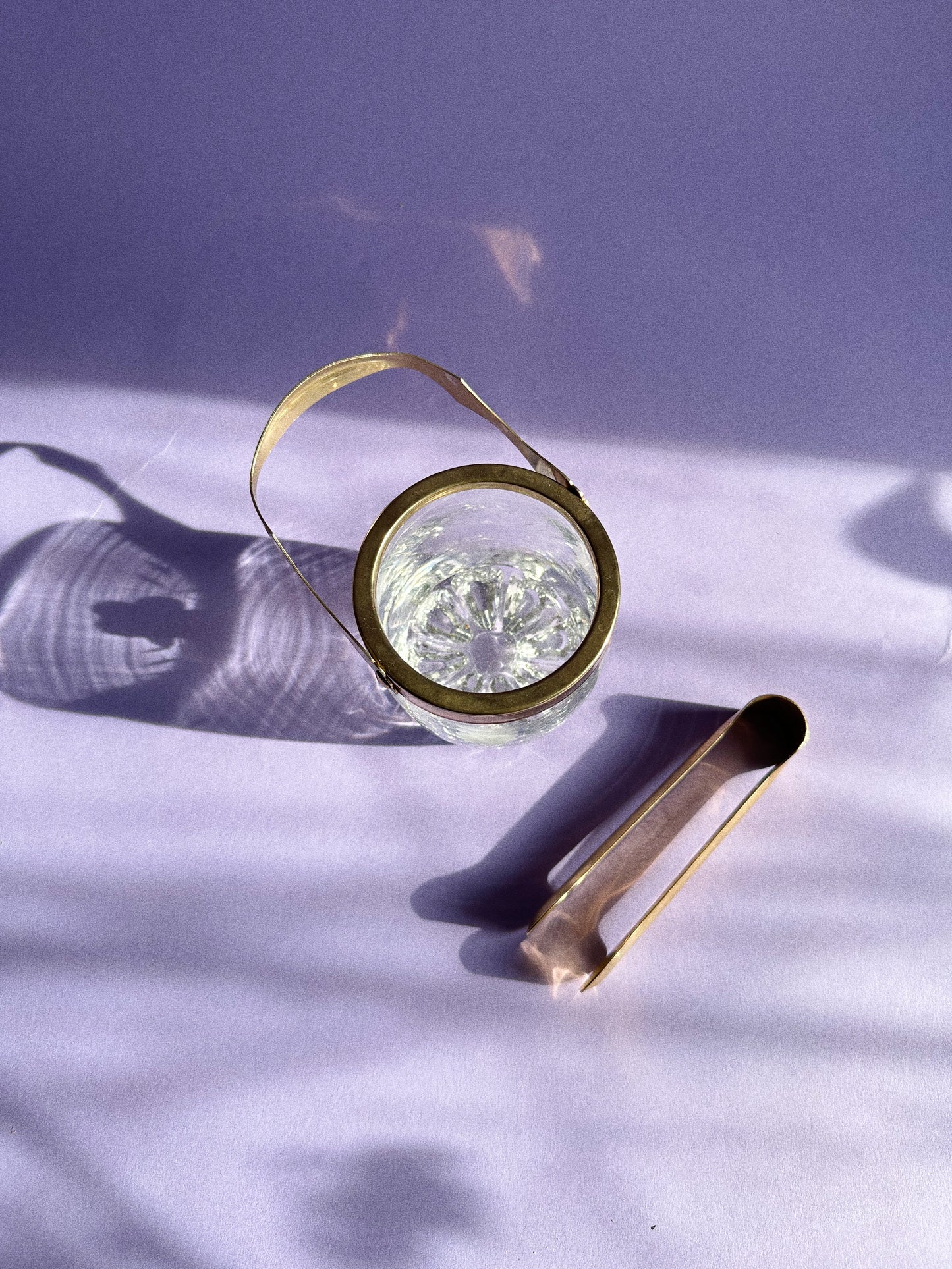 Vintage Etched Personal Sized Crystal Ice Bucket Italy Brass