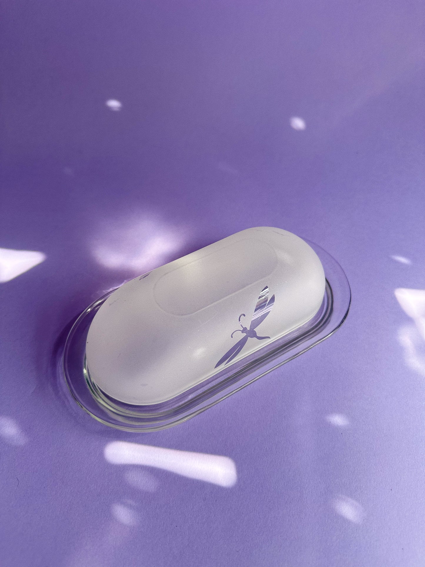 Vintage Frosted Dragonfly Butter Dish