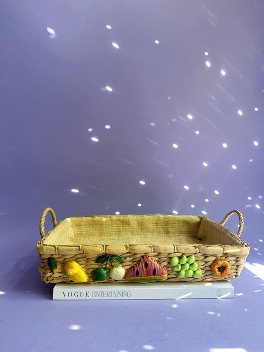 Vintage Raffia Handwoven Casserole Dish Basket