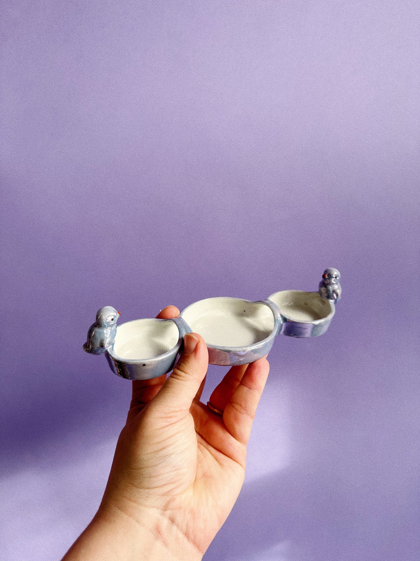 Vintage Porcelain Trio Bird Dish Vanity Japan