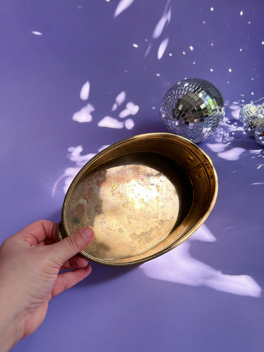 Vintage Oval Brass Planter w Handles