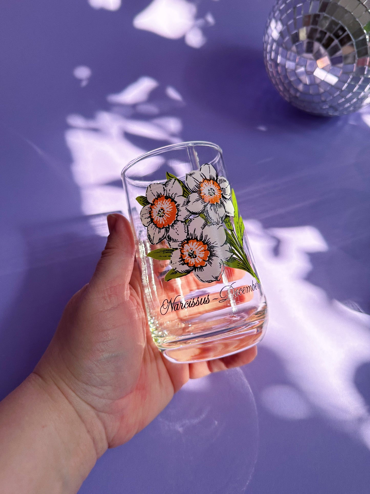 Vintage Floral Brockway Narcissus December Medium Glass Tumblers