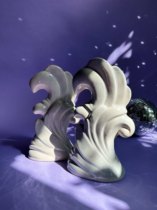 Pair of Vintage Grey Ceramic Glazed Vases