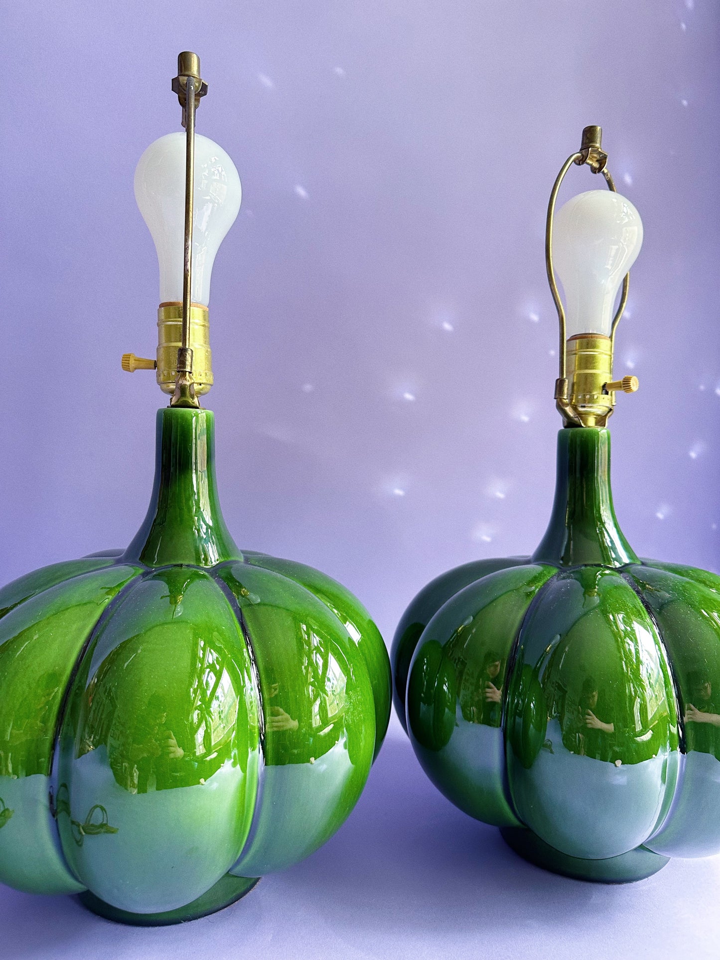 Beautiful Large Green MCM Leviton Glazed Ceramic Lamps