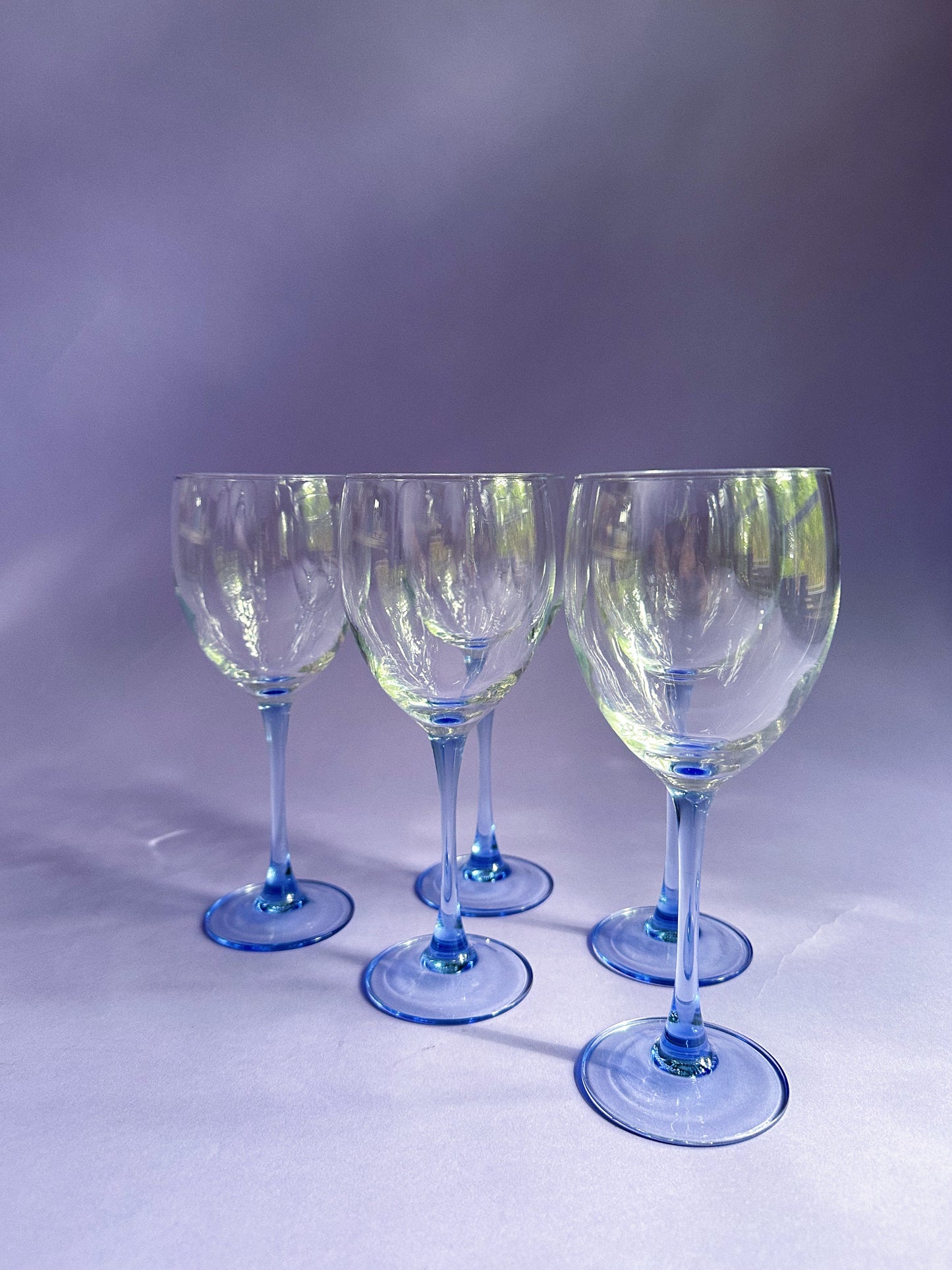 5 Luminarc Azur Blue Stem Wine Glasses Set Vintage 8" Elegant Crystal France