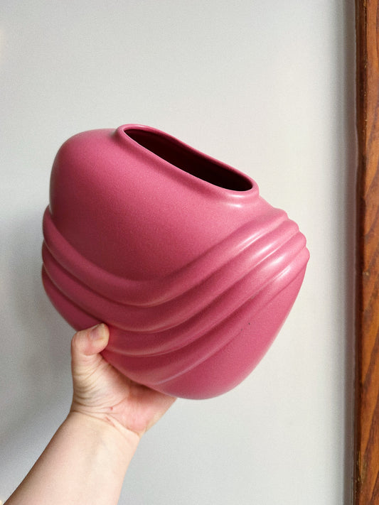Art Deco Revival Mid Century Modern Pink Bisque Wrap Ceramic Vase