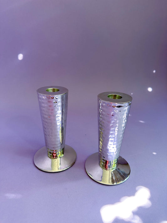 Hammered Chrome Chunky Candlesticks for Taper Candles