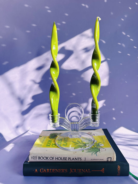 Vintage Art Deco Candlestick Holder Crystal Glass