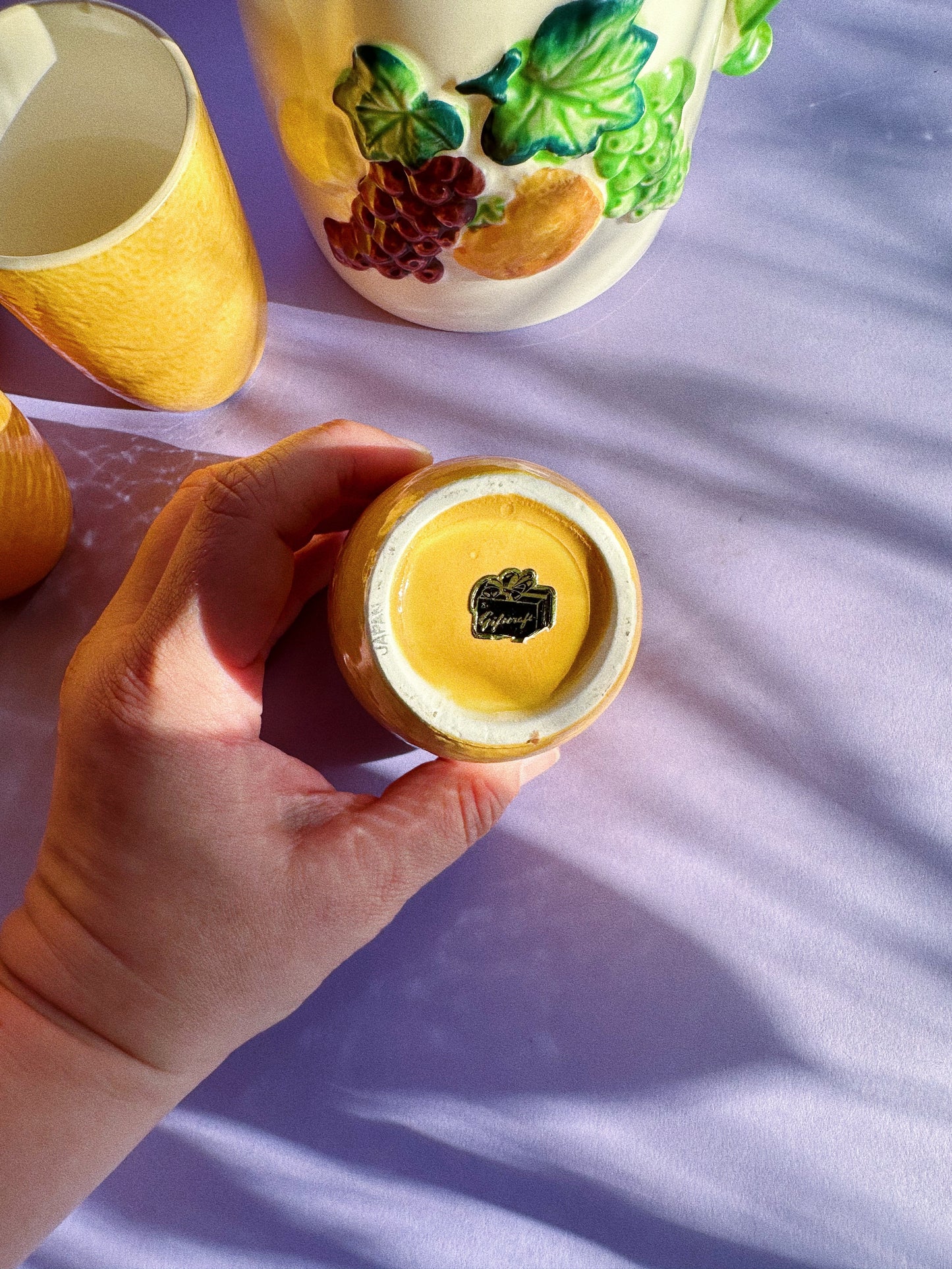 Vintage MCM Ceramic Juice Pitcher, Reamer & Cups - Japan