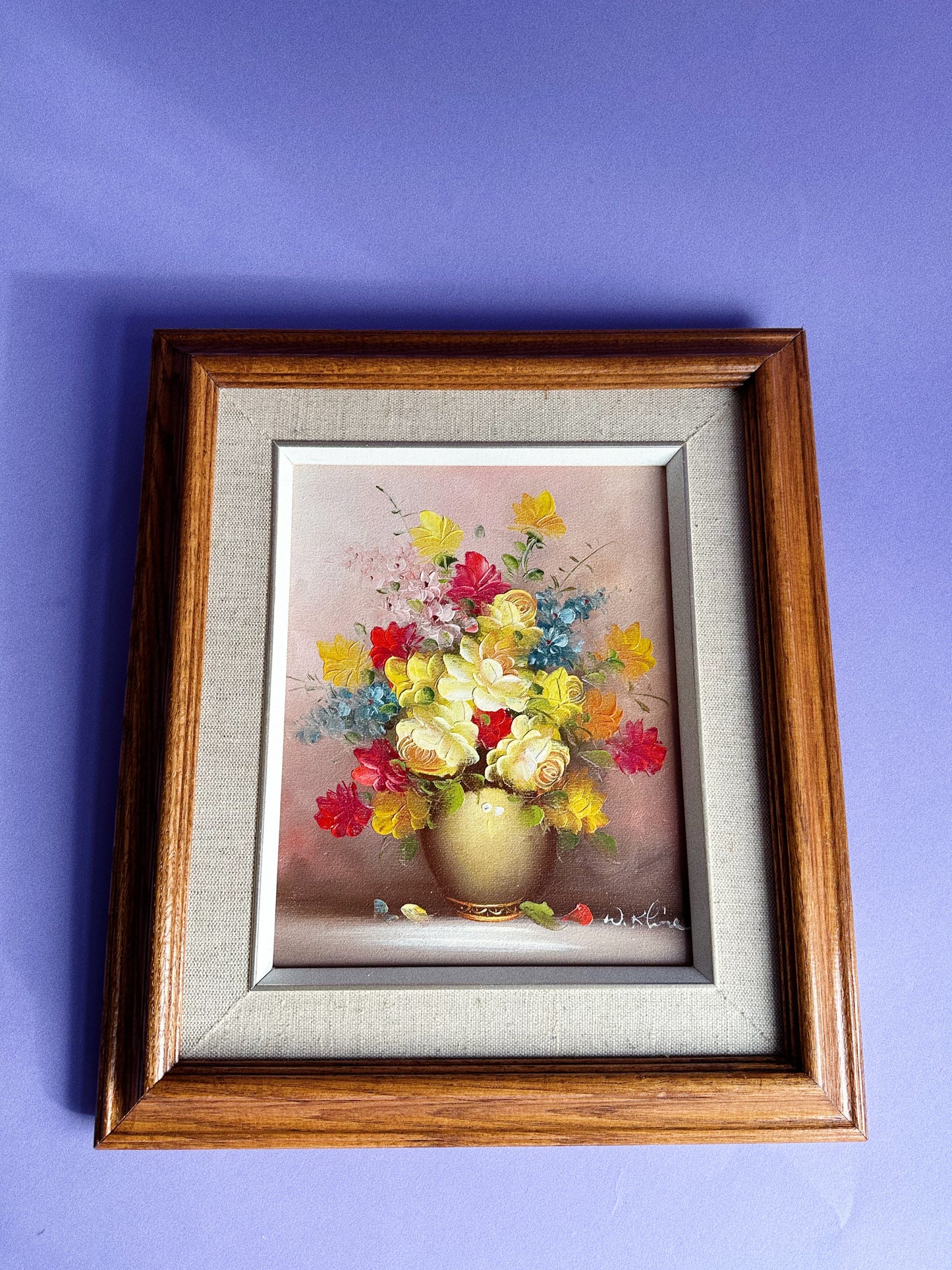Vintage Wood Framed Signed Floral Bouquet Oil Painting