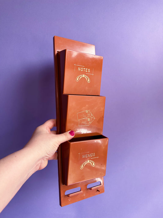 Red Brown Letter Bills Mail Organizer MCM Vintage Mid Century Plastic