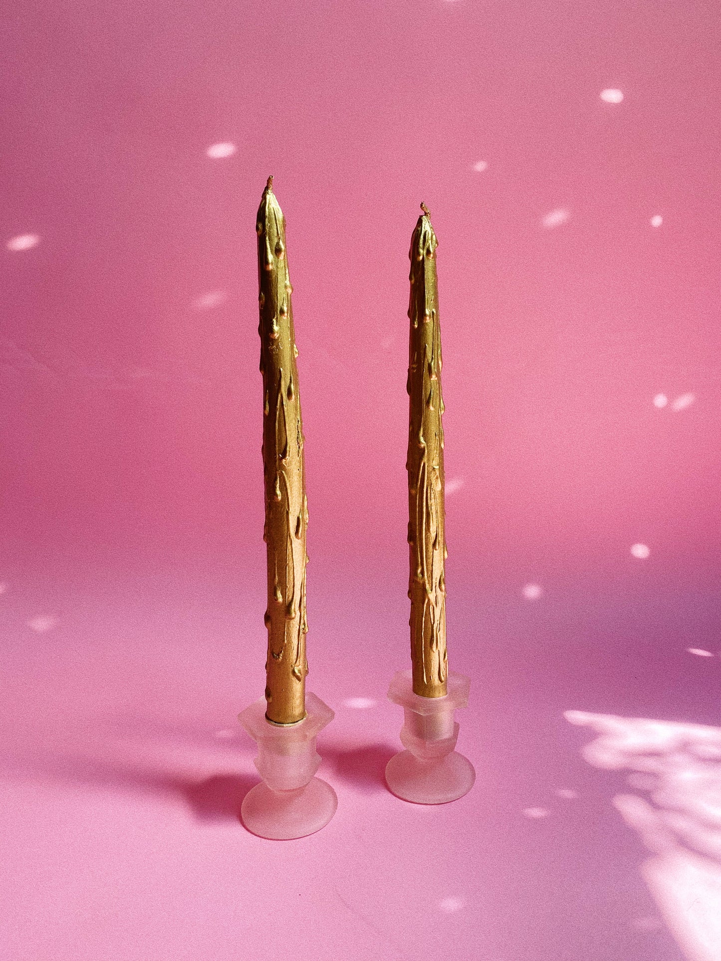 MCM Vintage Wooden Golden Drippy Taper Candles