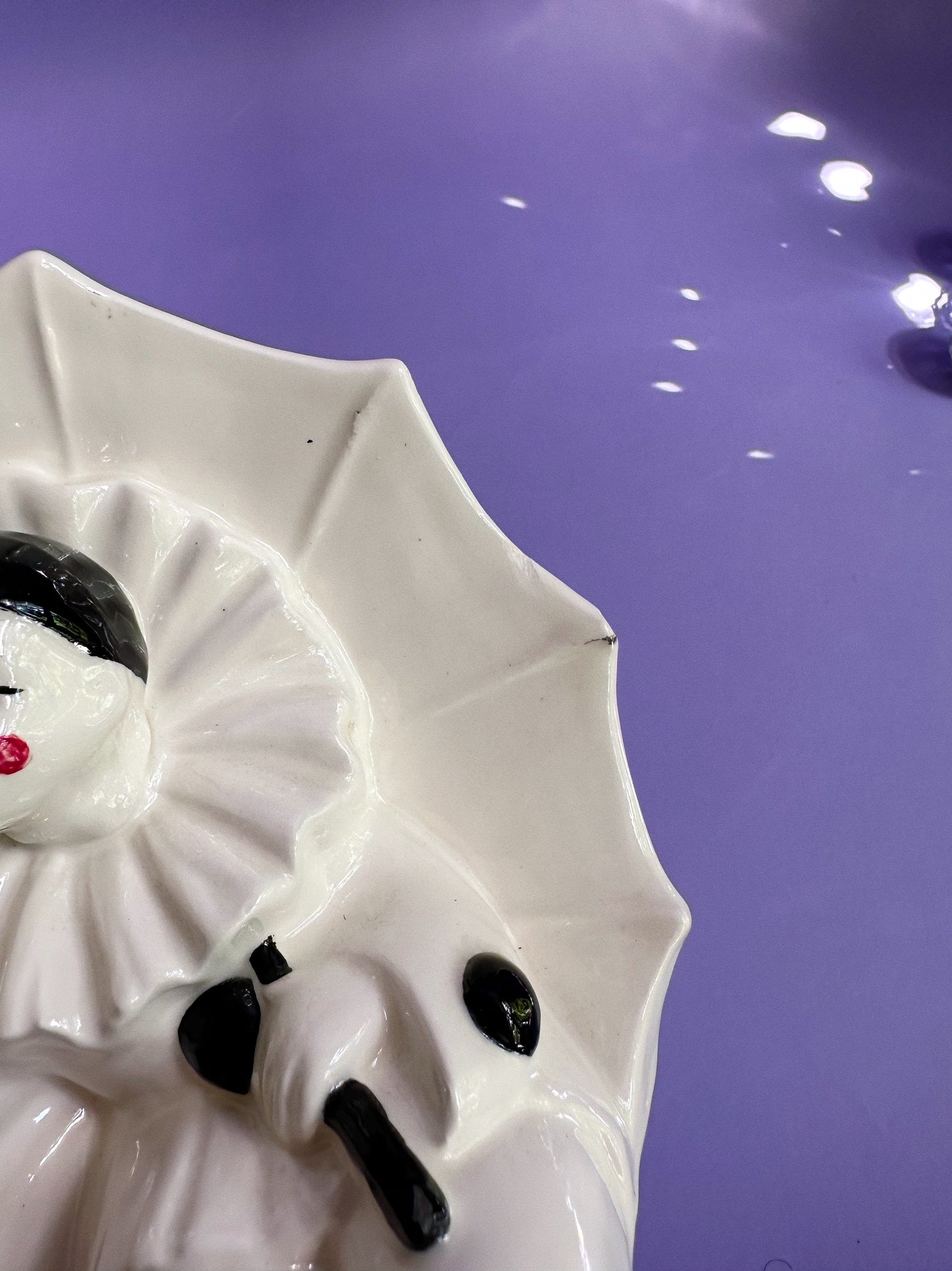 Vintage Porcelain Pierrot Clown Figurine Holding Umbrella Handpainted