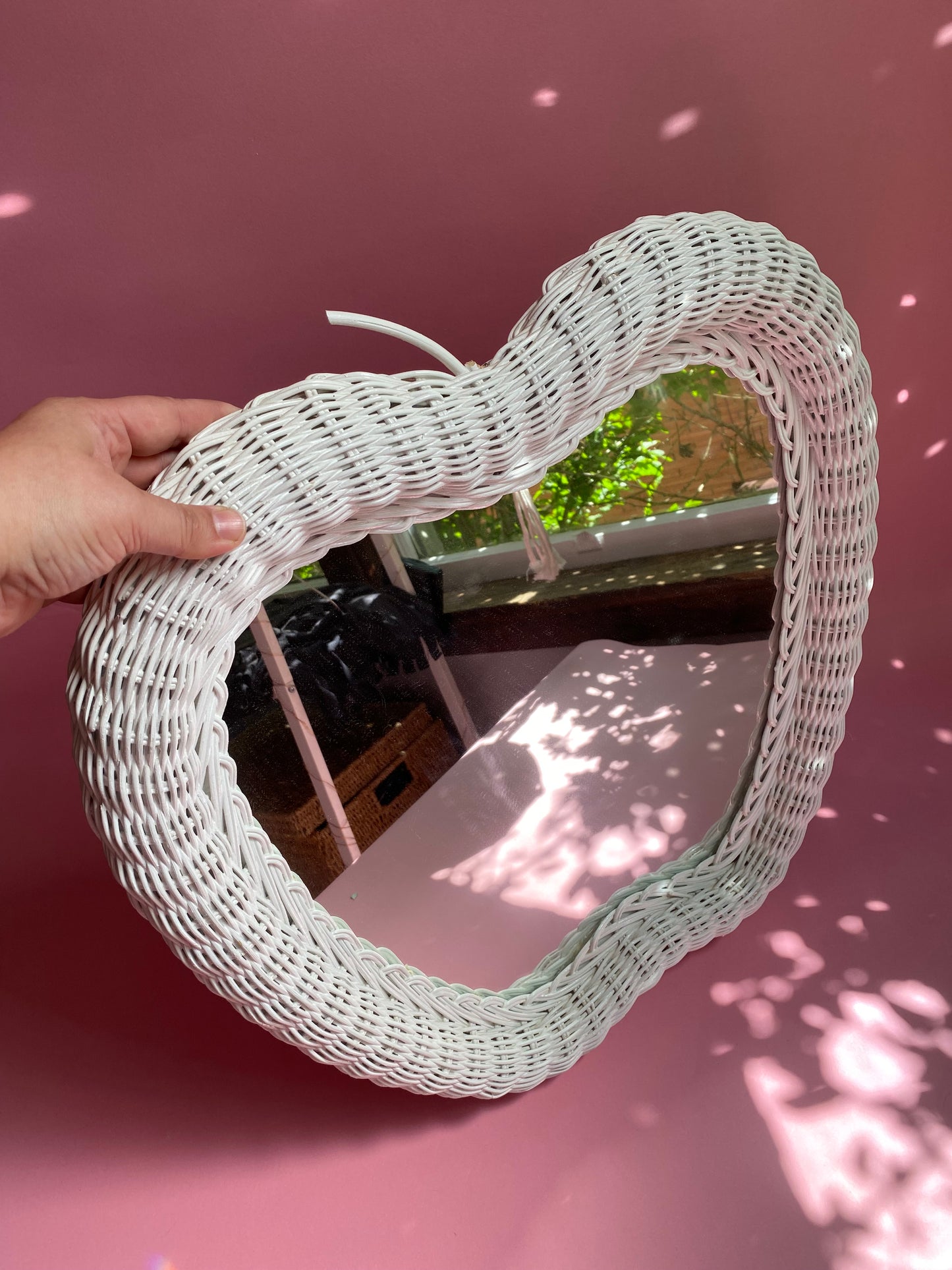 Vintage White Wicker Apple Mirror