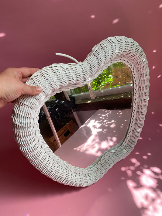 Vintage White Wicker Apple Mirror