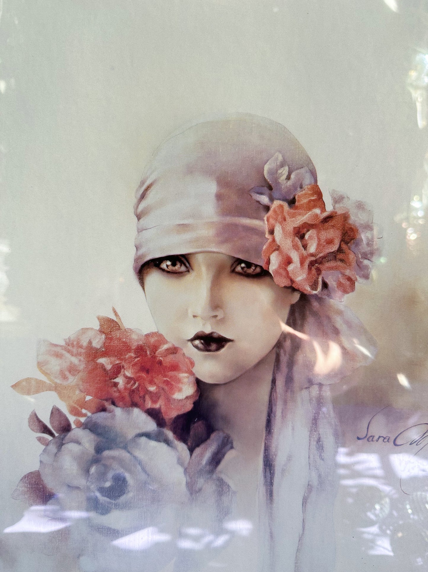 Vintage 80s Sara Moon “Claudia” & “Sara” Brass Framed Lithograph Prints