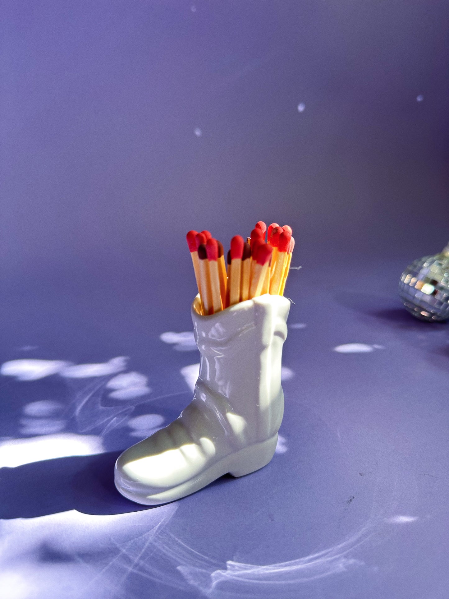 Ceramic White Match Holder Cowboy Boot w/ Striking Heel